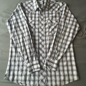 Wrangler Men's XLT Gray and White Plaid  Long Sleeve Pearl Snap Shirt